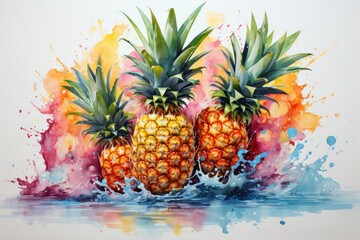 Watercolor 3 pineapples