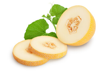 Melon half and slices isolated on white background with  full depth of field