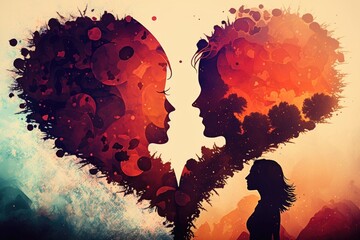 Silhouette of man and woman in love. Valentine's Day