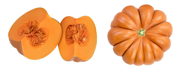 Fresh orange pumpkin isolated on white background with  full depth of field. Top view. Flat lay
