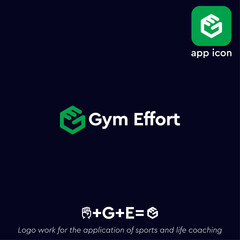 Gym Effort logo work. Icon includes Punch, G and E letters. It is for Gym and life coach applications.