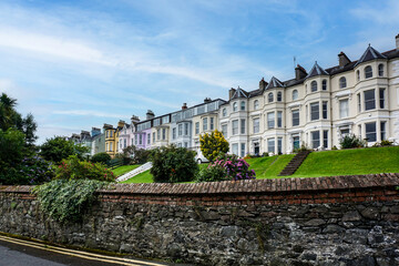 The imposing houses of Queens Parade, Bangor, County Down, Northern Ireland. Built in the 19th century in a typical Victorian seaside style.