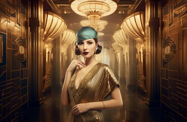 Elegant retro gold woman. Generate Ai