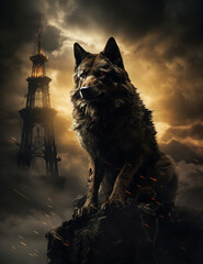 wolf howling at night. wolf howling at night. Haloween concept
