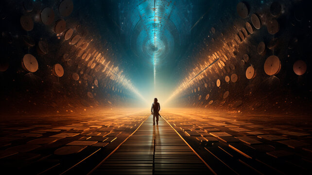 illustration of time travel, a sci-fi shot depicting other spaces and times, Generative AI