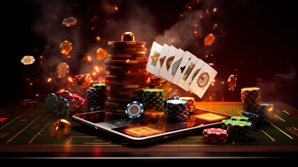 online casinos, big gambling in your smartphone. illustration of gambling mobile apps, Generative AI