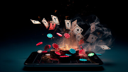 online casinos, big gambling in your smartphone. illustration of gambling mobile apps, Generative AI