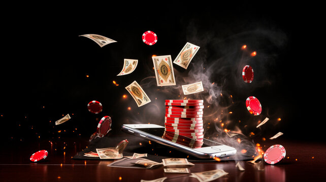 online casinos, big gambling in your smartphone. illustration of gambling mobile apps, Generative AI