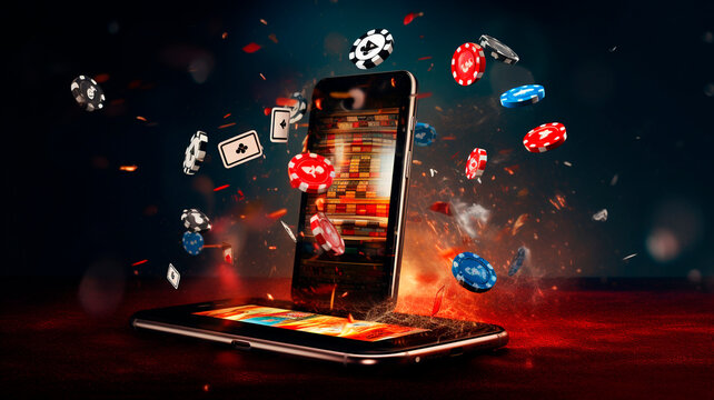 online casinos, big gambling in your smartphone. illustration of gambling mobile apps, Generative AI