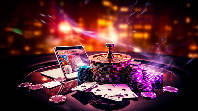 online casinos, big gambling in your smartphone. illustration of gambling mobile apps, Generative AI