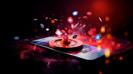 online casinos, big gambling in your smartphone. illustration of gambling mobile apps, Generative AI