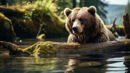Bear in Forest by the River. Nature's Serenity.