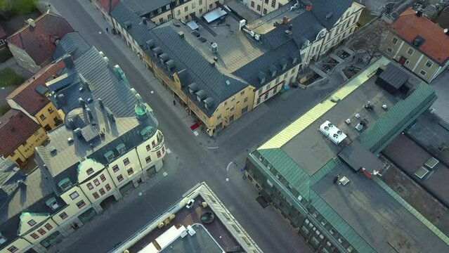 Aerial view of old historical Linkoping city in Sweden. European architecture in scandinavian town