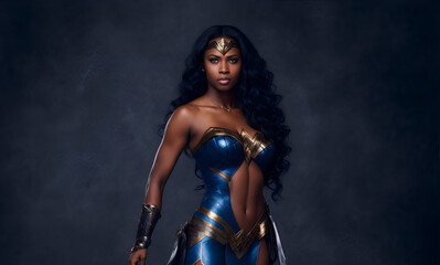 Fototapeta na wymiar Beautiful black woman wearing a powerful amazon warrior costume
