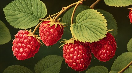 Raspberry plant old style illustration.