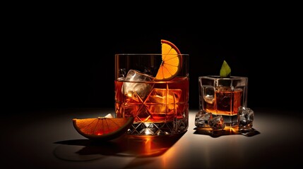 An image of a glass of alcohol surrounded by carefully selected elements.