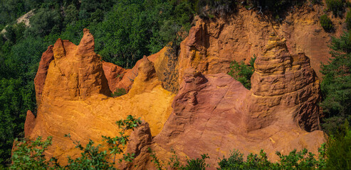 Colorful rock formations from ocher in the Colorado Provencal, Provence, France