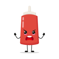 Cute furious tomato sauce bottle character. Temperament food cartoon emoticon in flat style. tomato sauce bottle emoji vector illustration