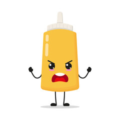 Cute furious mustard sauce bottle character. Temperament food cartoon emoticon in flat style. mayonnaise bottle emoji vector illustration