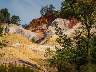 Colorful rock formations from ocher in the Colorado Provencal, Provence, France