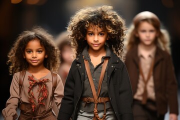 Children models present creations on the runway during a Fashion Week show.