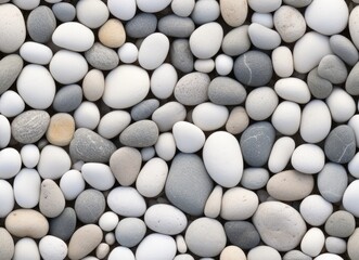 A backdrop showcasing the inherent elegance of river rock pebbles, meticulously smoothed by nature's touch. This pattern exudes a sense of organic refinement. SEAMLESS PATTERN. SEAMLESS WALLPAPER.