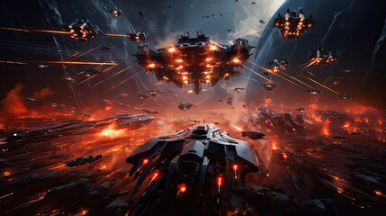 Fototapeta premium generative ai illustration of an intergalactic space war