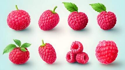 Raspberries isolated icons illustrations set