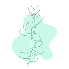 Plant branch in one line style, leaf in one line, abstract background