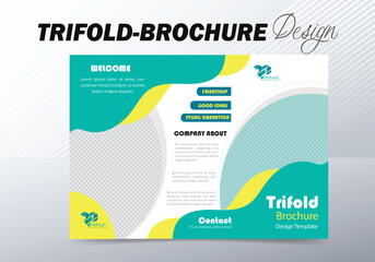 Creative Trifold Brochure Layout with Tale Shapes Accent.