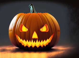Halloween pumpkin Glowing on Dark background
