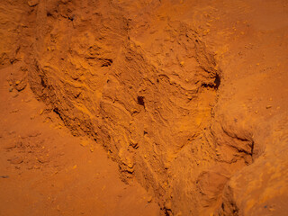 Abstract Rustrel canyon ocher cliffs landscape. Provencal Colorado near Roussillon, Southern France.