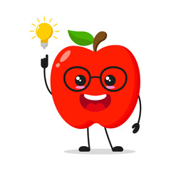 Cute smart red apple character. Funny fruit got inspiration idea cartoon emoticon in flat style. apple emoji vector illustration
