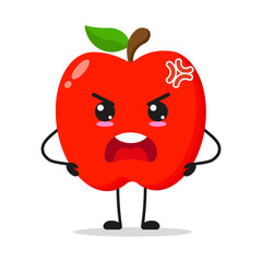 Cute angry red apple character. Funny mad fruit cartoon emoticon in flat style. apple emoji vector illustration