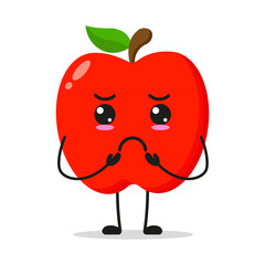 Cute gloomy red apple character. Funny sad fruit cartoon emoticon in flat style. apple emoji vector illustration