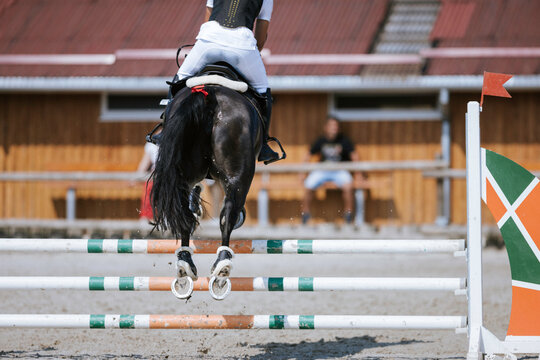 Photo of a horse and rider leaping over a challenging obstacle
