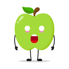 Cute shocked green apple character. Funny fruit cartoon emoticon in flat style. protection emoji vector illustration