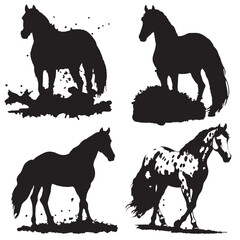 Black and white vector flat illustration: horse silhouette ready to print	