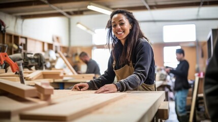 diversity and inclusivity photography woman learning woodworking