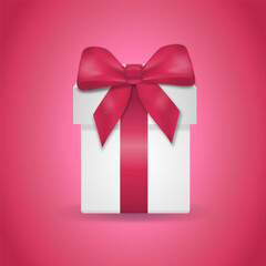 gift box with red bow on red background, vector