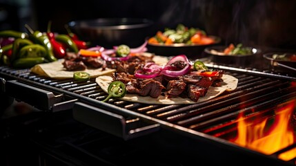 taco and meat in the grill