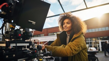 diversity and inclusivity photography woman working on film set movie director - obrazy, fototapety, plakaty