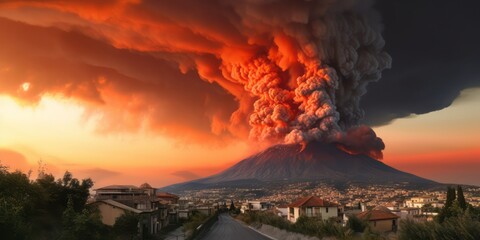 Dramatic Volcanic Eruption Engulfs Italian City. Devastating Lava, Earthquake, and Fiery Sky Convey a Harrowing Scene of Catastrophe in the Era of Climate Change 