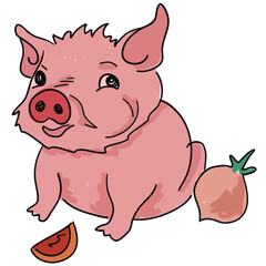 Cartooned vector illustration ready to print: cute hungry piggy