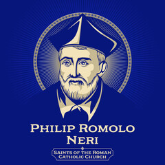 Catholic Saints. Philip Romolo Neri (1515-1595) was an Italian priest noted for founding a society of secular clergy called the Congregation of the Oratory. - obrazy, fototapety, plakaty