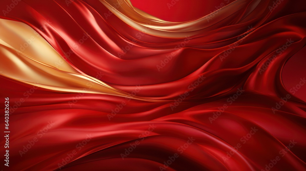 Aufkleber red satin background with golden ornaments created with generative ai