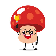 Cute smart mushroom character. Funny fungus got inspiration idea cartoon emoticon in flat style. mushroom emoji vector illustration