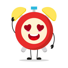 Cute happy alarm clock character. Funny fall in love clock cartoon emoticon in flat style. alarm clock emoji vector illustration