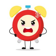 Cute angry alarm clock character. Funny mad clock cartoon emoticon in flat style. alarm clock emoji vector illustration