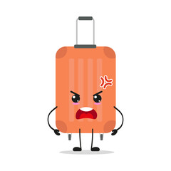 Cute angry suitcase character. Funny mad briefcase cartoon emoticon in flat style. bag emoji vector illustration